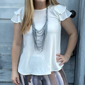 White ruffle sleeve dress tee